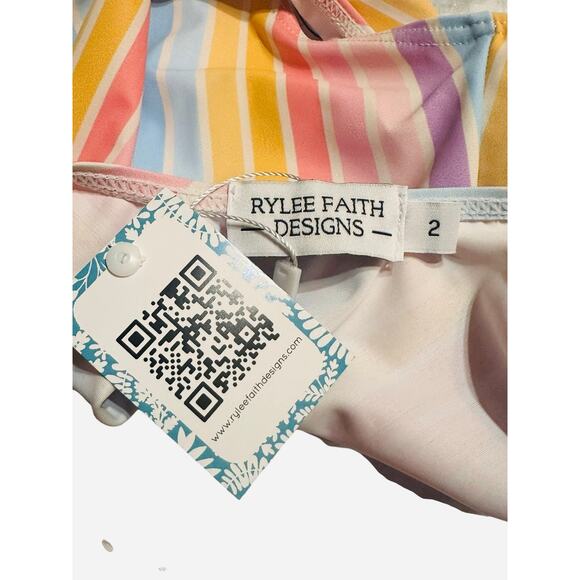 Rylee Faith Designs Girls 2T Swimsuit One Piece Rainbow Stripe Bow Shoulder NWT - Picture 7 of 10